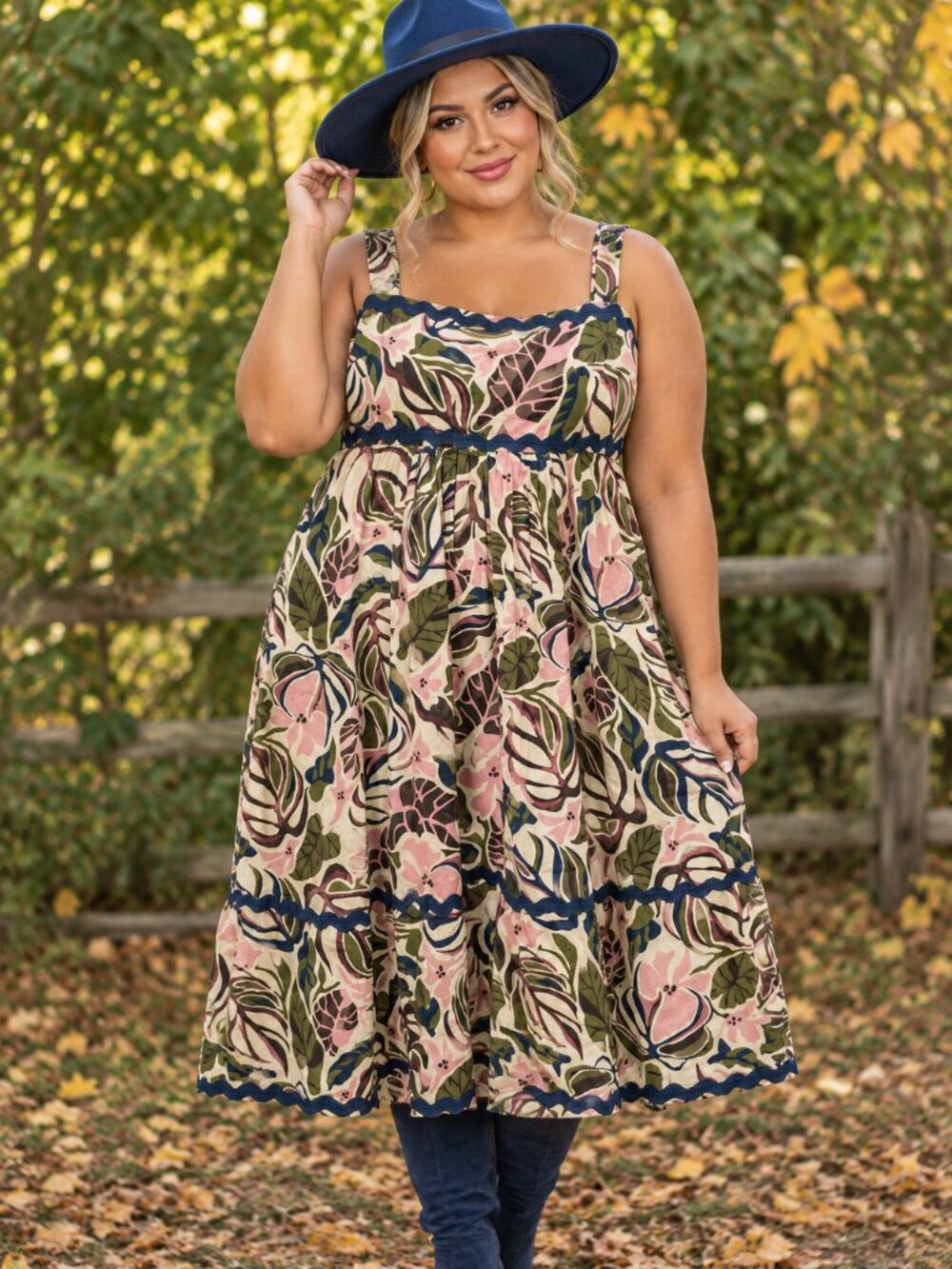 Torrid 1x midi dress with pink and green leaves